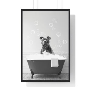 Funny Pit Bull Bathroom Print: Black and White Dog Wall Art (Digital Download)