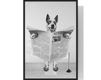 Australian Cattle Dog Wall Art, Funny Bathroom Print, Toilet Poster, Bathroom Art, Australian Cattle Dog Printable, Black and White