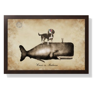 Beagle Dog Riding Whale Art Print: Funny Bathroom Decor (Digital Download)