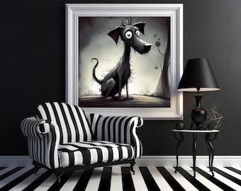 Gothic Dog Art Print: Spooky Halloween Home Decor (Digital Download)