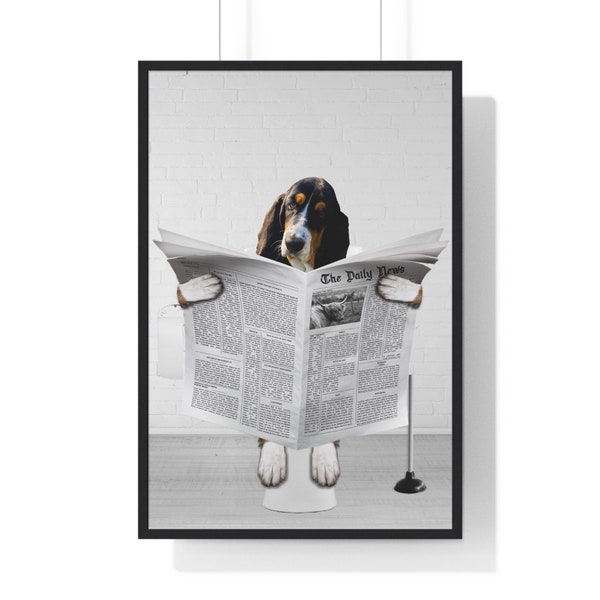 Basset Hound Dog Wall Art, Funny Bathroom Print, Toilet Poster, Bathroom Art, Basset Hound Dog Printable, Whimsy Animal Art