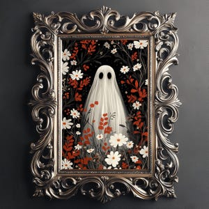 Floral Ghost Portrait Print: Spooky Halloween Decor (Digital Download)