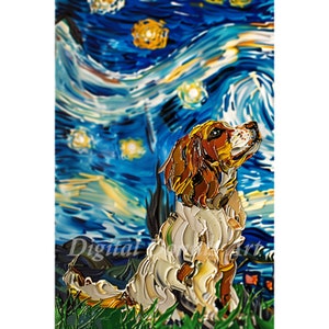 Cavalier King Charles Dog Starry Night Art Print (Digital Download)