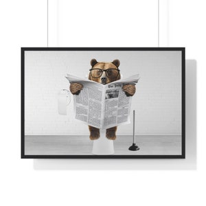 Funny Bear Bathroom Print: Animal on Toilet, Whimsical Wall Art (Digital Download)