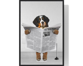 Bernese Mountain Dog Wall Art, Funny Bathroom Print, Toilet Poster, Bathroom Art, Bernese Mountain Dog Printable, Whimsy Animal Art