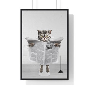 Grumpy American Shorthair Cat Wall Art, Funny Bathroom Print, Toilet Poster, Bathroom Art, Cat Printable, Whimsy Animal Art, Kids Bathroom