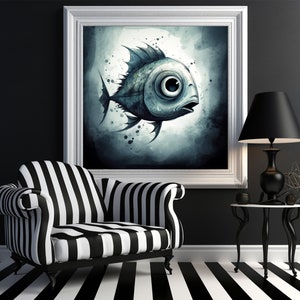 Impressão de parede de peixe gótico: decoração de Halloween de terror (download digital)