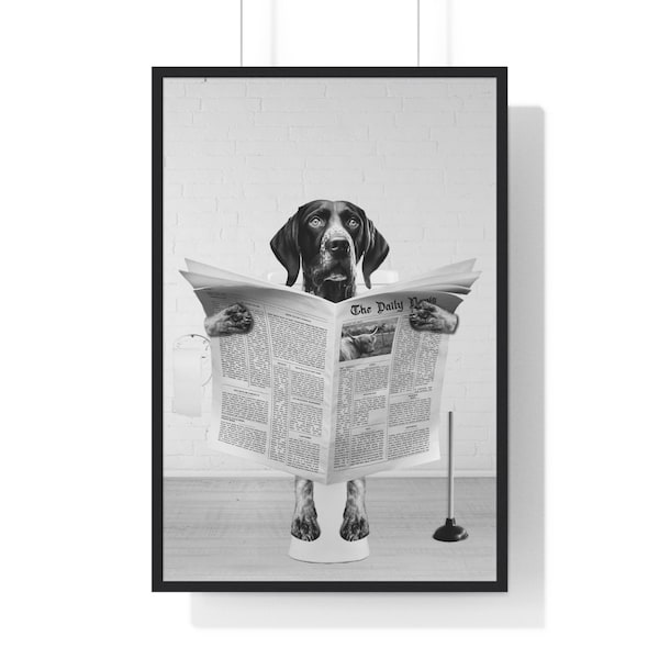 German Pointer Wall Art, Funny Bathroom Print, Toilet Poster, Bathroom Art, German Pointer Printable, Black and White