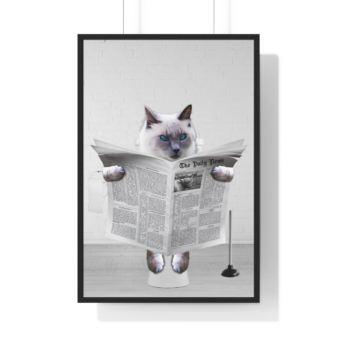 Funny Siamese Cat Bathroom Art Print: Toilet Newspaper (digital ...