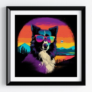 Synthwave Border Collie Art Print: 80s Style Dog Portrait (Digital Download)