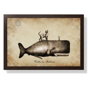Siamese Cat Riding Whale Art Print: Funny Tea Stain Collage (Digital Download)