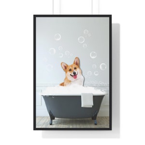 Funny Corgi Bathroom Art Print: Whimsical Dog Wall Decor (Digital Download)