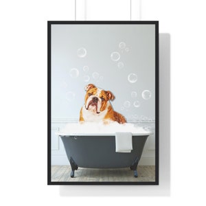 English Bulldog Wall Art, Funny Bathroom Print, Dog Bathroom Print, Bathroom Art, English Bulldog Printable, Whimsical Animal Art