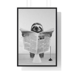 Sloth Wall Art, Funny Bathroom Print, Toilet Poster, Bathroom Art, Black and White Sloth, Sloth Printable, Whimsy Animal Art, Kids Bathroom