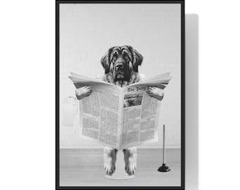 Leonberger Wall Art, Funny Bathroom Print, Toilet Poster, Bathroom Art, Leonberger Printable, Black and White