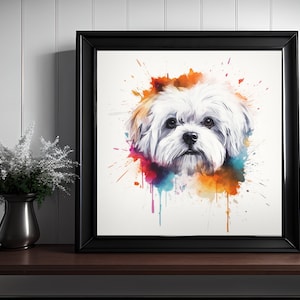 Maltese Dog Watercolor Art Print: Colorful Splatter (Digital Download)