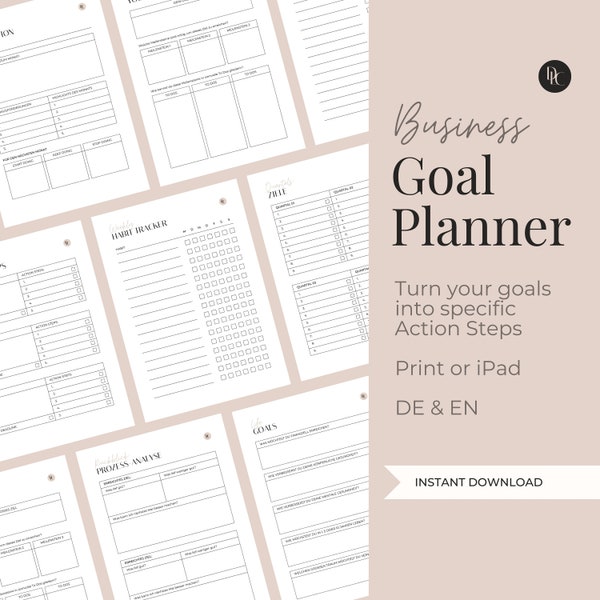 Printable Business Goal Planner | Workbook | Erreiche deine Ziele | zum Ausdrucken | Habit Tracker | Umsetzung | Pdf – DIN A4 | DE & EN