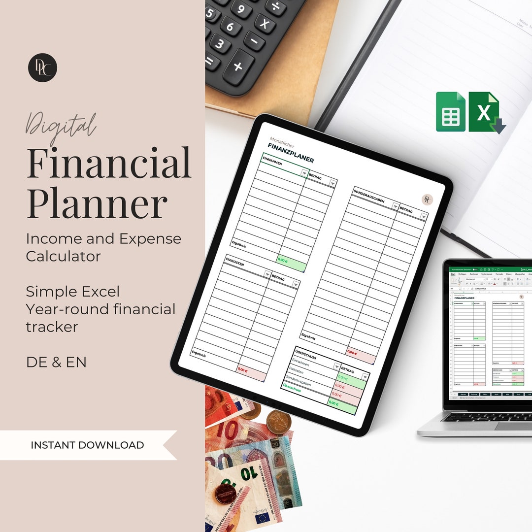 Digital Monthly Financial Planner Budget Planner Expense
