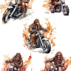 5 Designs Bigfoot or Sasquatch PNG sublimation design Bigfoot riding a classic motorcycle distressed instant digital downloads 300 DPI