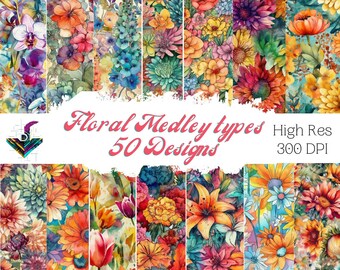 Spring Summer Floral Print Seamless Pattern Repeating File for Fabric Printing Sublimation Commercial Use