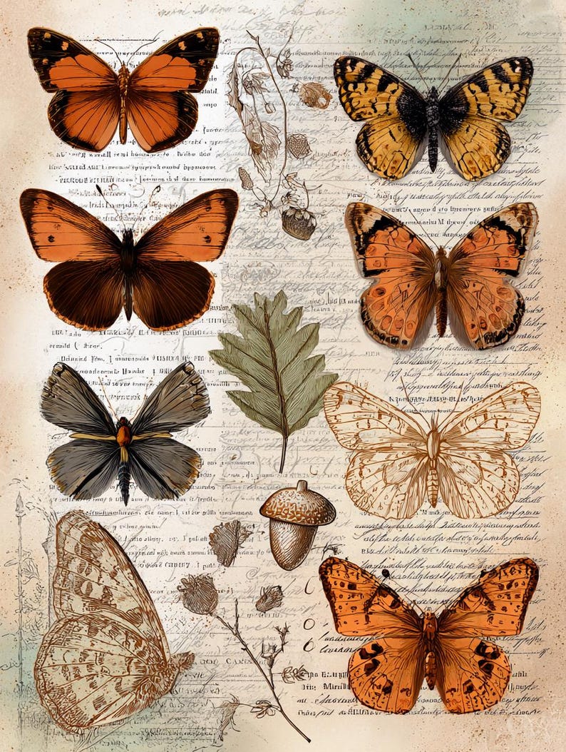 Vintage Butterfly Junk Journal Pages | Antique Botanical Butterfly ...