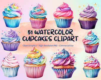24 Watercolor Cupcakes PNG Clipart, Cupcake Clip Art, Watercolor ...