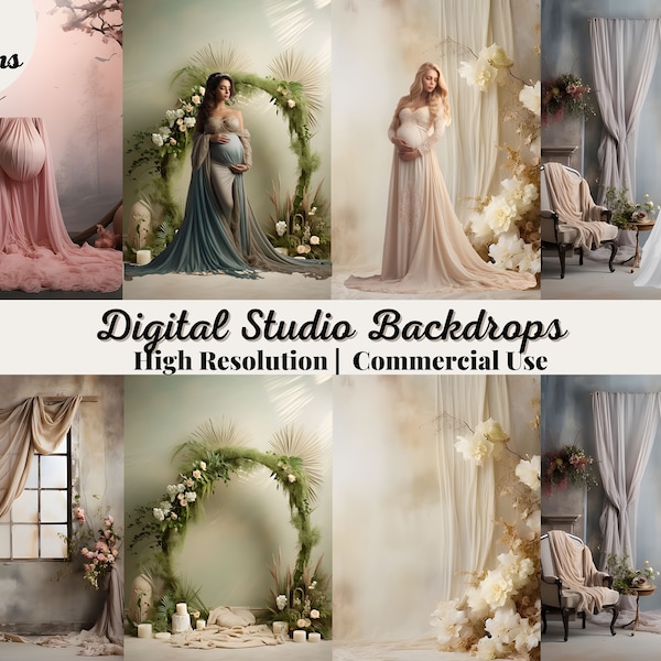 85 Digital Studio Backdrops for Photoshop, Maternity Photo Editing Backgrounds, Classic Textured Dark & Moody Photography Overlays