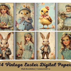 Printable Vintage Easter Digital Paper, Retro Spring Ephemera Collage, Easter Eggs Pages, Easter Junk Journal Kit, Scrapbooking, Card Making