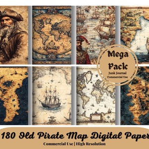180 alte Piraten Karte Junk Journal Kit Vintage Nautische Scrapbook Seiten Alte Landkarte Shabby Chic Hintergründe Nautische Journal Zubehör druckbare Art