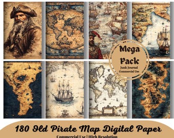 Kit de journal indésirable de 180 cartes anciennes, pages de scrapbooking nautique vintage, arrière-plans Shabby Chic, fournitures de journal nautique, art imprimable