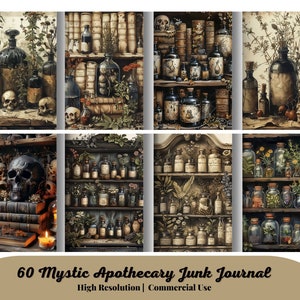 60 Mystic Apothecary Junk Journal Pages, Dark Witch Magical Witch Journal Kit, Halloween Digi Kit Goth Digital Paper Collage Sheet Printable