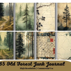 65 Old Forest Junk Journal Kit, gotische papieren, plakboeken, oude invoeging, vintage ephemera, collageblad, digitale map, direct downloaden