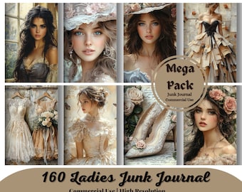 160 Victorian Women Junk Journal Pages, Victorian Ladies Junk Journal Victorian Collage Sheet Victorian Ephemera Digital Scrapbook paper kit