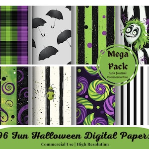 96 papéis digitais divertidos de Halloween, kit de diário de lixo, páginas, scrapbooking, criação de cartões, imprimíveis de Halloween, artesanato faça você mesmo, download instantâneo