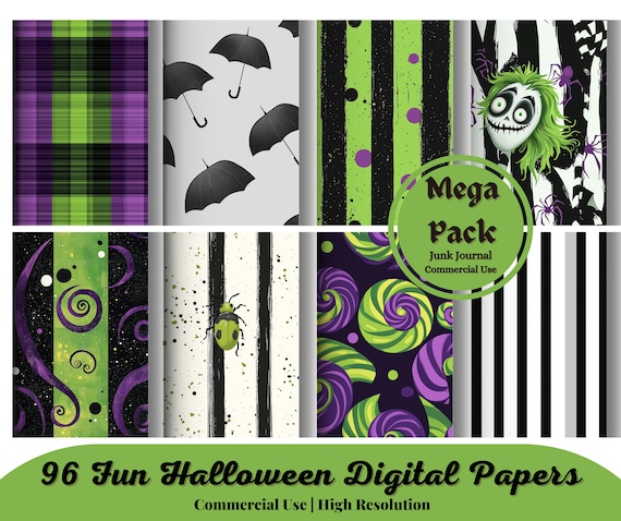 96 Fun Halloween Digital Papers, junk journal kit, pages, scrapbooking, card making, Halloween printables, diy crafts, Instant Download