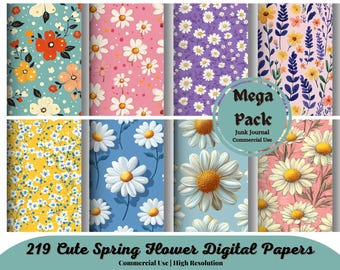 Cute Spring Flower Digital Papers, Daisy Floral Pattern Set on Pastel Color, Pastel Baby Papers, Pastel Flower Digital Download