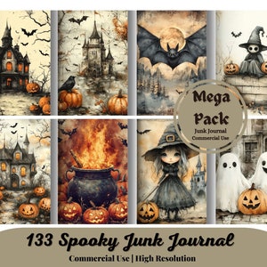 133 griezelige pagina's met Halloween-junkdagboek, Halloweenscène, mixed media-patronen, kastelen en meer afdrukbaar, griezelige vintage ephemera oktober