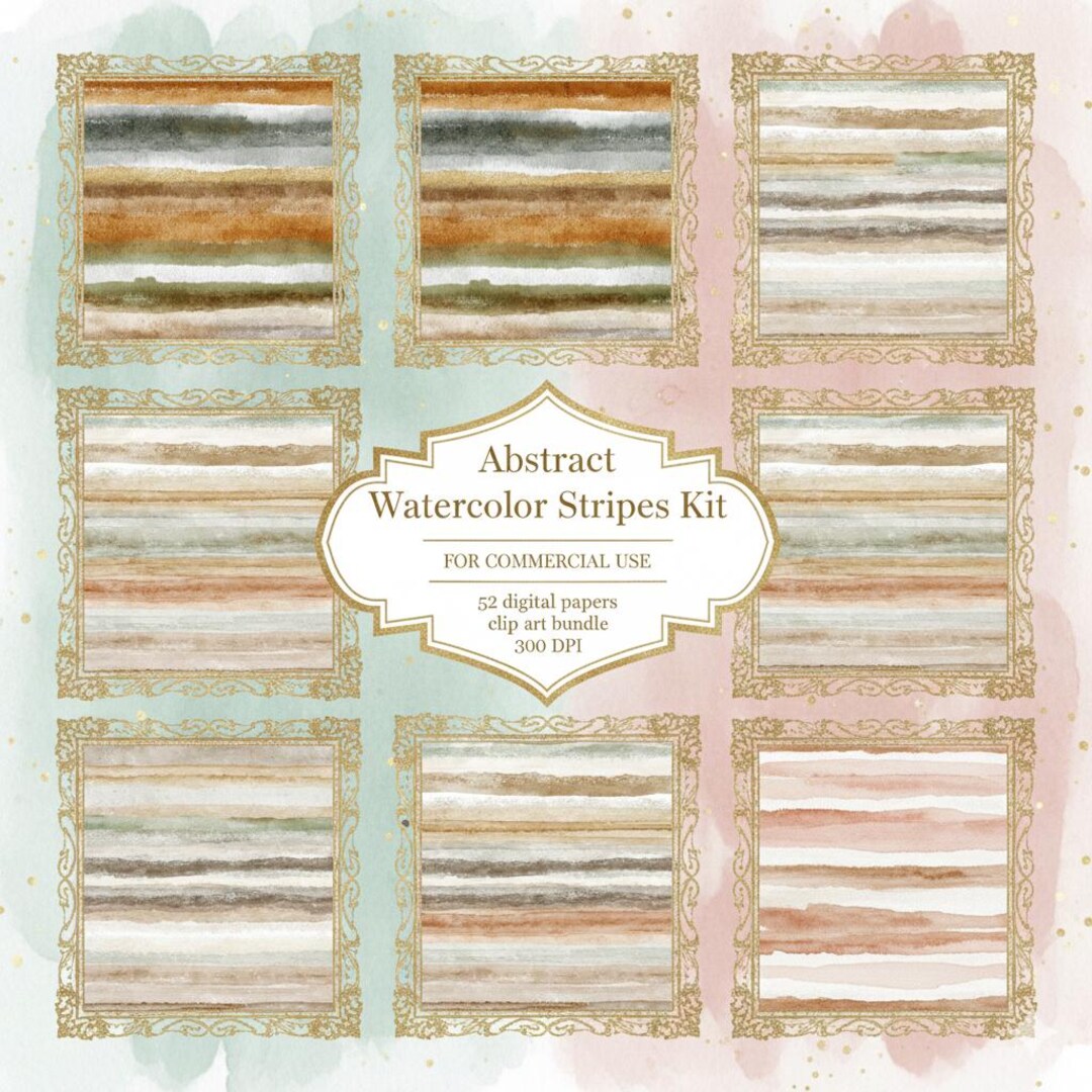 Earthy Watercolor Stripes Pattern Digital Paper | Neutral Tones ...