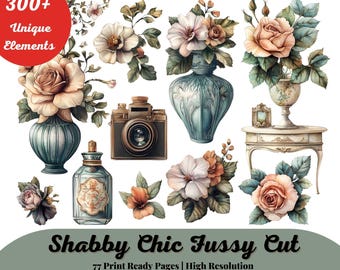 Junk Journal, Victorian, Shabby Chic Fussy Cuts, Flowers, Bullet Journal, Vintage Stickers, Printable Digital Download , Scrapbook, Ephemera