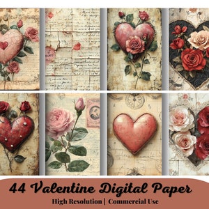 44 Valentinstag Papiere Collage Printable Junk Journal, Valentine Junk Journal Kit, Digitale Papiere Collagesheet, Valentinstag Papiere