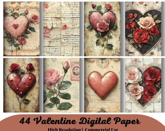 44 collages de papeles de San Valentín para imprimir en papel, kit de collage de San Valentín, hojas de collage de papeles digitales, papeles digitales de San Valentín