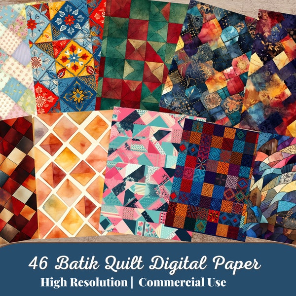 46 Batik Quilt Digital Paper, seamless textures digital paper, printable digital paper, commercial use instant download