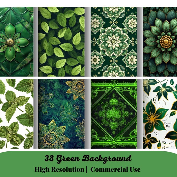 38 Green oriental digital paper, flower wallpaper, William Morris pattern, botanical background, vintage backdrop, letter size, junk journal