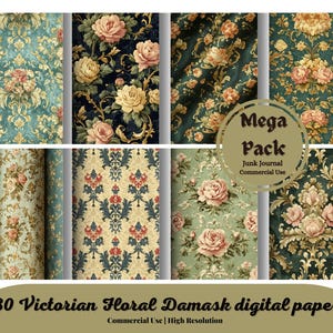 Victorian Floral Damask digital paper, instant download vintage scrapbook paper, rococo, old paper textures, printable backgrounds