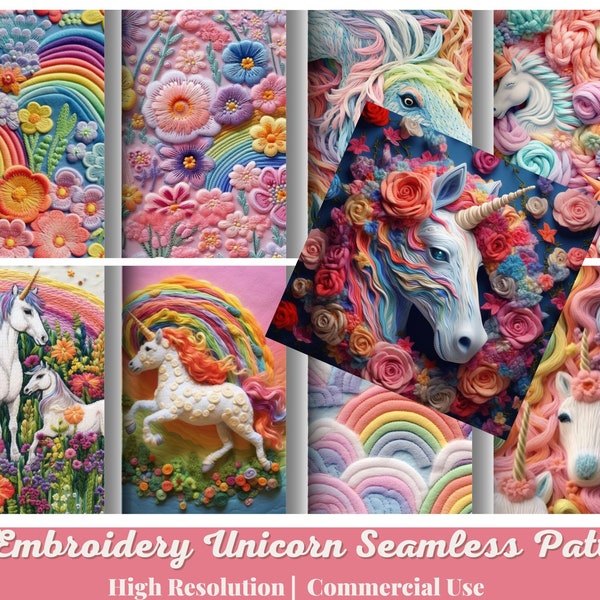 44 Embroidery Unicorn Seamless Pattern| Unicorn Floral Cottage core| Bright Embroidered Floral File| Commercial Use |Instant Download