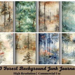 20 Forest Background Junk Journal, digitale kit, afdrukbare boscollage, digitaal junkjournaal, natuurdagboekpapier, bosachtergrond