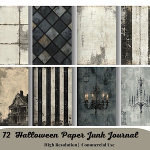 72 Halloween, Papier, Geisterhaus, Pack, schwarz & weiß, Junk Journal, Poe, Gothic, Potion Label, Vintage Printable, Download, Urlaub Handwerk