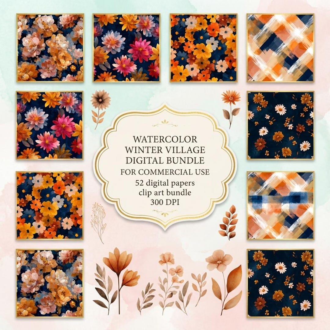Boho Autumn Floral Digital Paper Pack – 52 Warm Fall Seamless ...