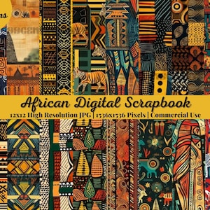 25 Papel de Scrapbook Digital Africano Feito à Mão | Fundo Africano | Padrão Kwanzaa | download instantâneo | 99centscrafts | Alta Qualidade