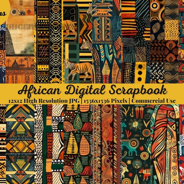 25 papier scrapbook numérique africain fabriqué à la main | Contexte africain| Modèle Kwanzaa | téléchargement instantané| 99centsartisanat| Haute qualité